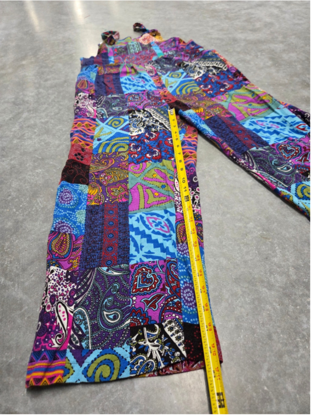 Colorful Patchwork Overalls Vibrant Blue Purple Boho Festival Hippie Size S - Picture 10 of 13